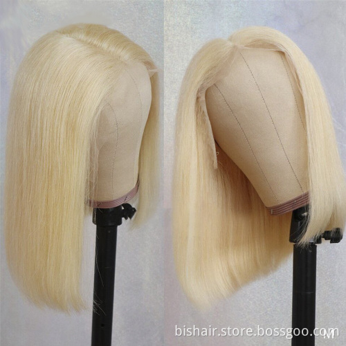 Brazilian straight hair Remy human hair blond 613 lace front swing wig short bob pre-pull 100% natural Brazilian wig wholesale